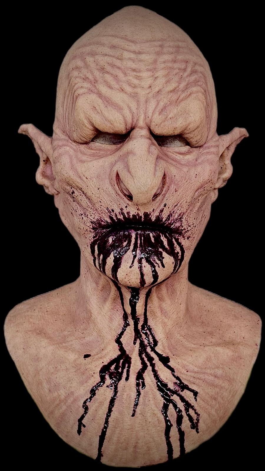 Realistic silicone Orc mask in light flesh tone with hand-painted blood dripping from the mouth — perfect for vampire and horror cosplay — Mr E Masks