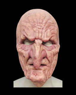Realistic silicone old hag witch Halloween mask — close-up showing hand-painted skin detail from Mr E Masks