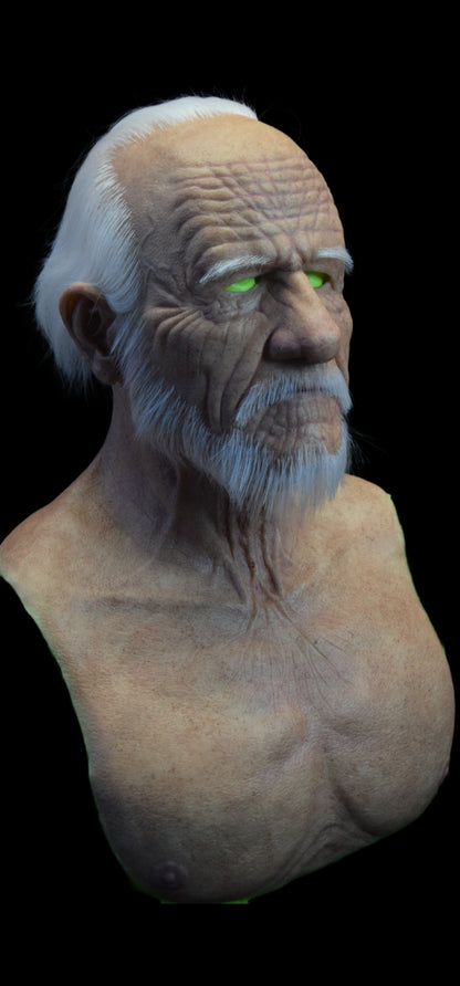 Albert old man silicone mask detail shot showing realistic skin texture by Mr E Masks