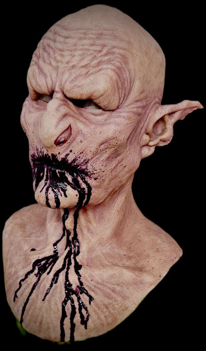 Creepy Orc Goblin Vampire mask with light flesh and bloody mouth