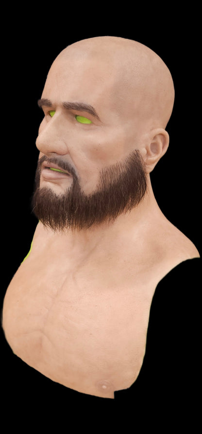 Realistic silicone latex mask young man hairy