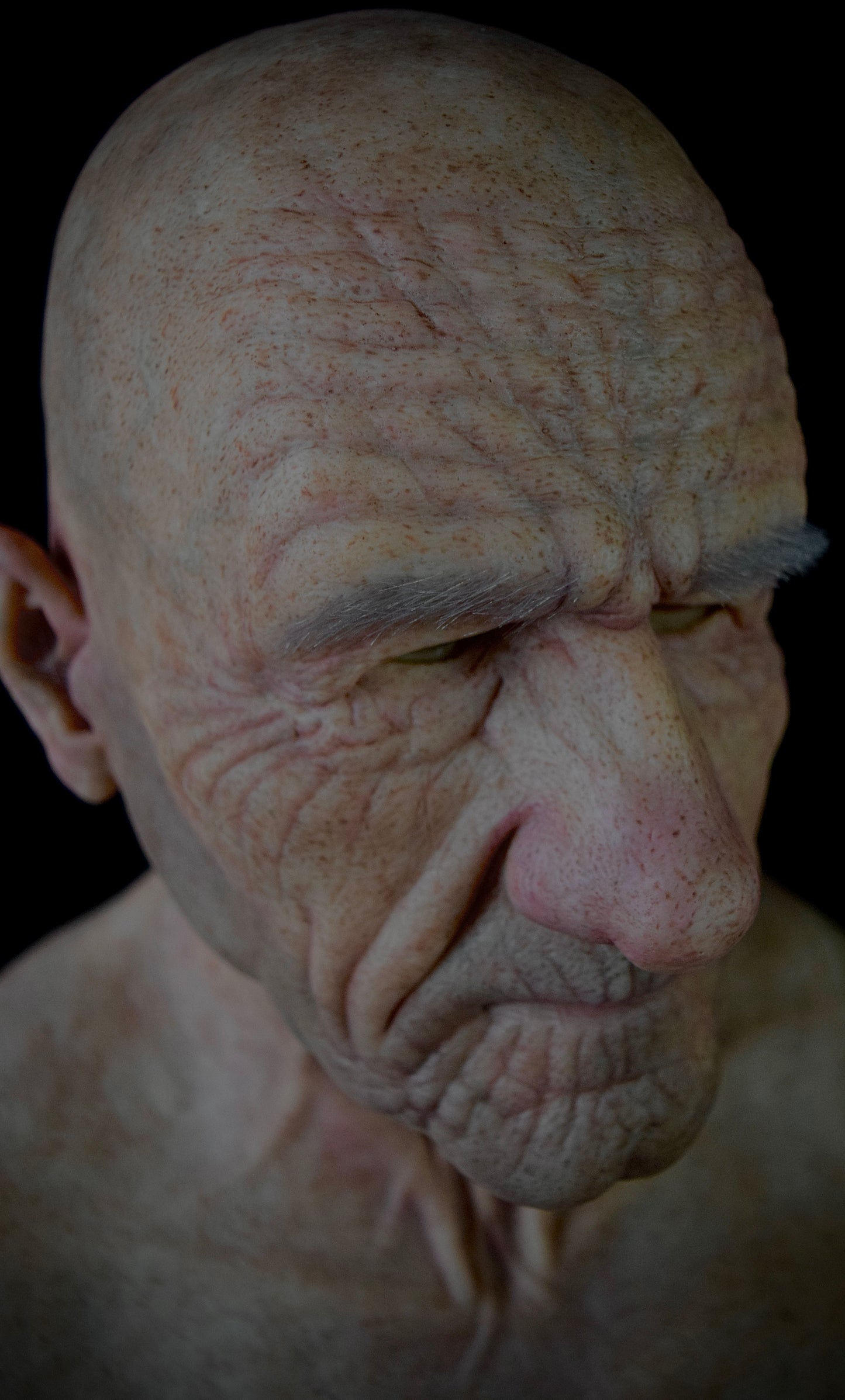 Albert silicone old man mask side profile view by Mr E Masks