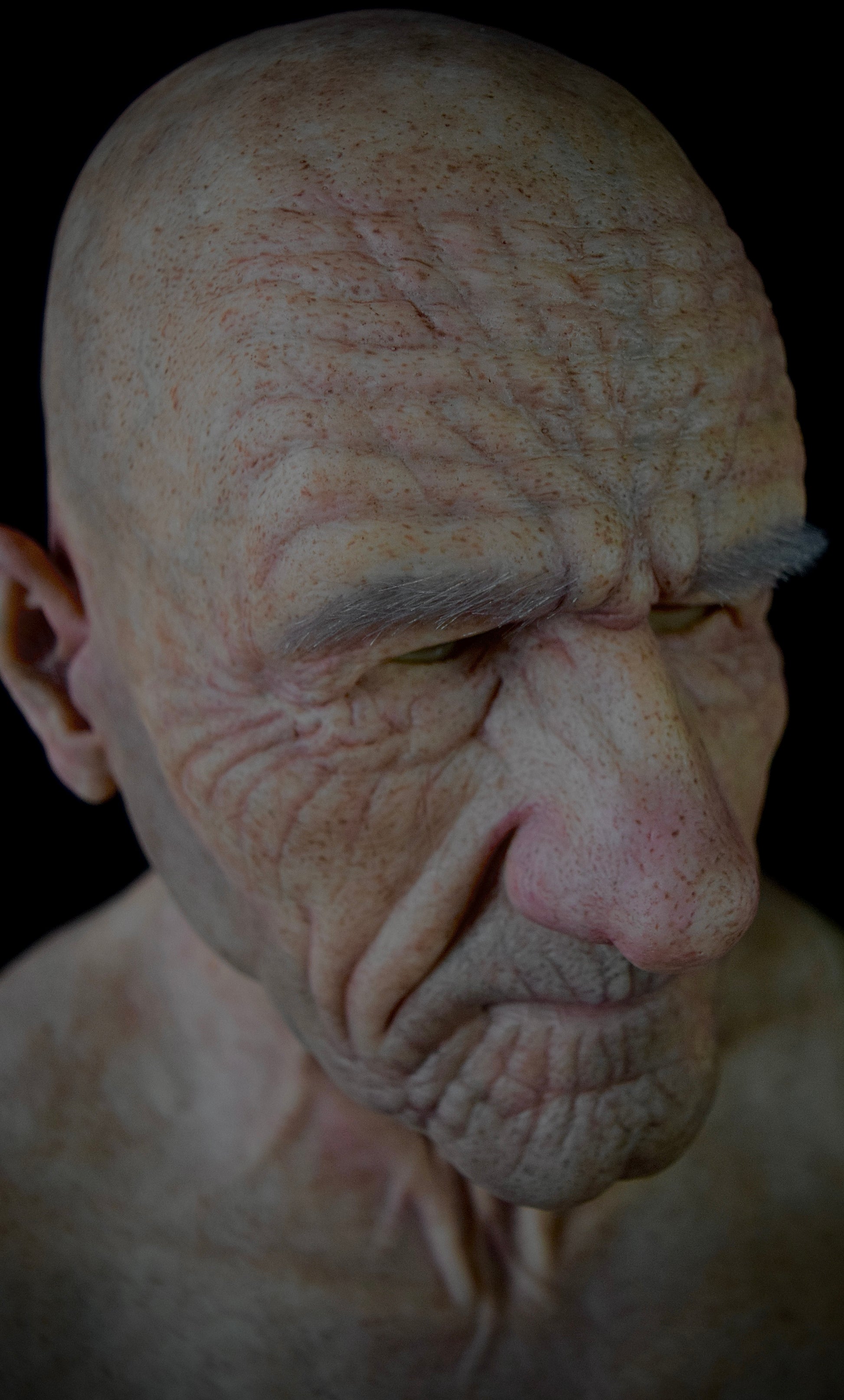 Albert silicone old man mask side profile view by Mr E Masks