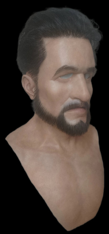 Silicone mask young man dark hair beard moustache 