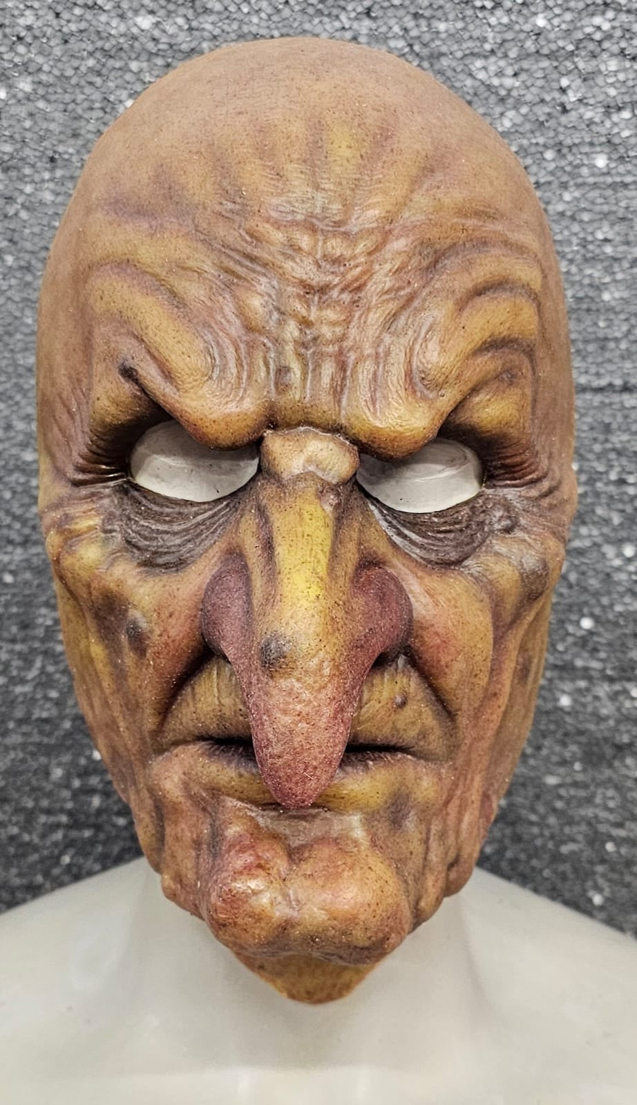 Mother-in-law silicone mask ugly witch old hag realistic elderly horror female film quality in putrid green colour warts big nose