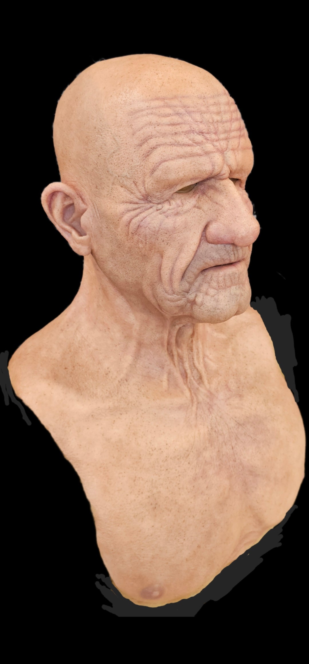 Albert realistic old man silicone mask front view by Mr E Masks
