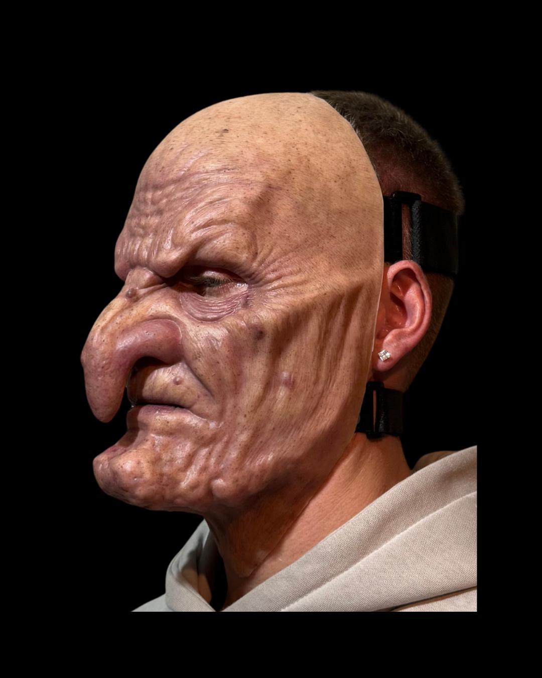 Old Hag silicone witch mask, left-side view