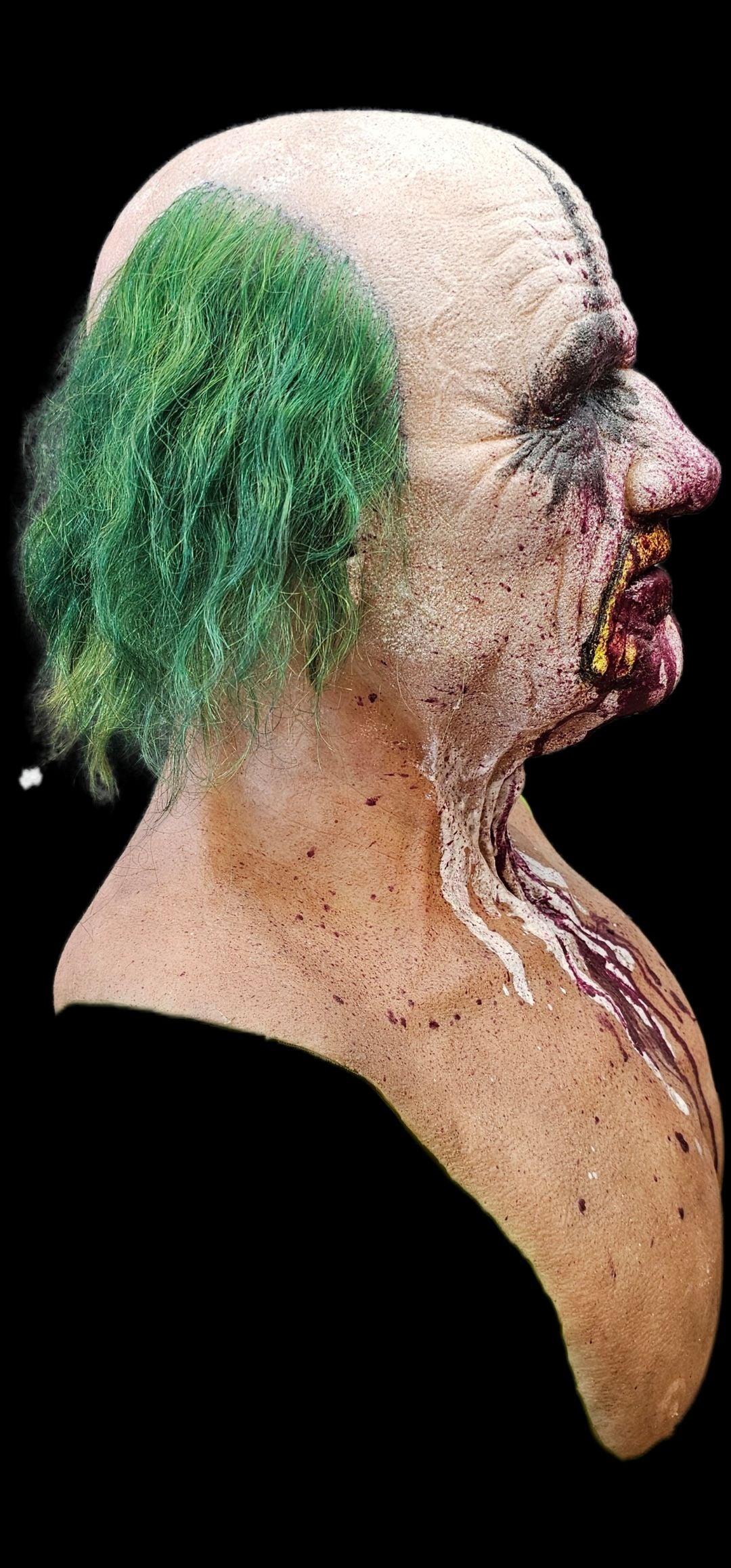 Old man mask with clown make-up and green hair