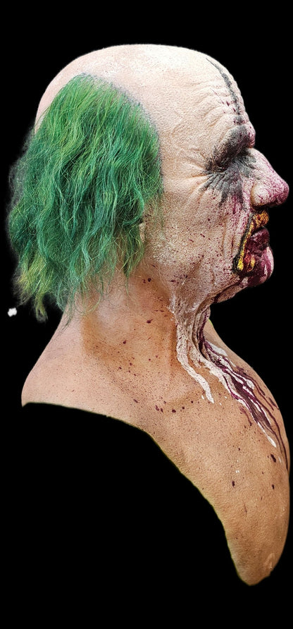 Old man mask with clown make-up and green hair