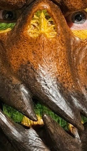 Close-up of the Jack O’ Lantern pumpkin silicone mask from the front