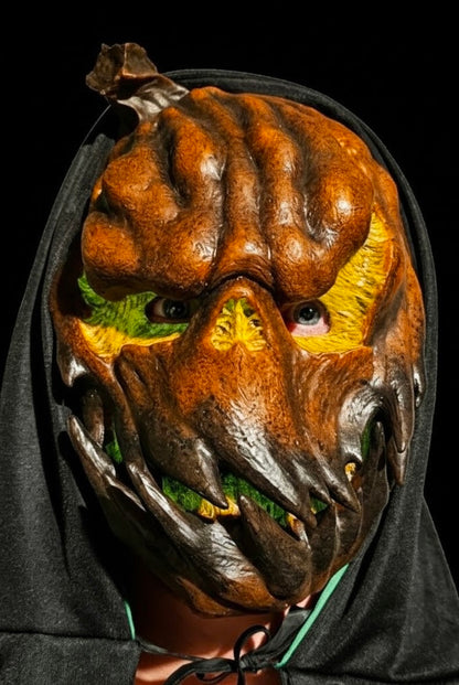 Jack O’ Lantern pumpkin silicone face mask, front view