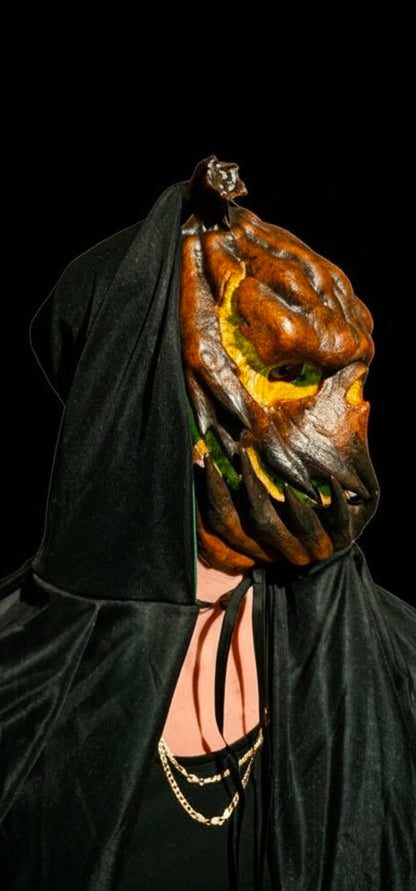 Jack O’ Lantern pumpkin silicone face mask, right-side view