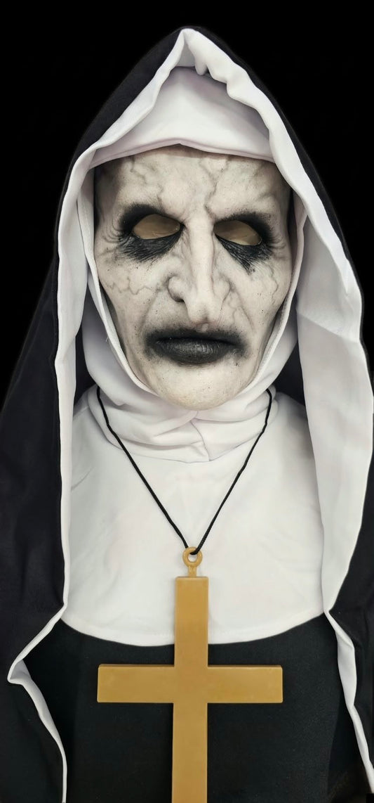 Realistic Evil Nun silicone face mask, front view