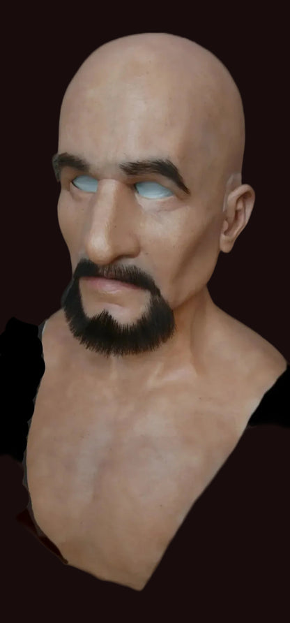 Bald Young man silicone lifelike mask goatee moustache bushy eyebrows steve austin