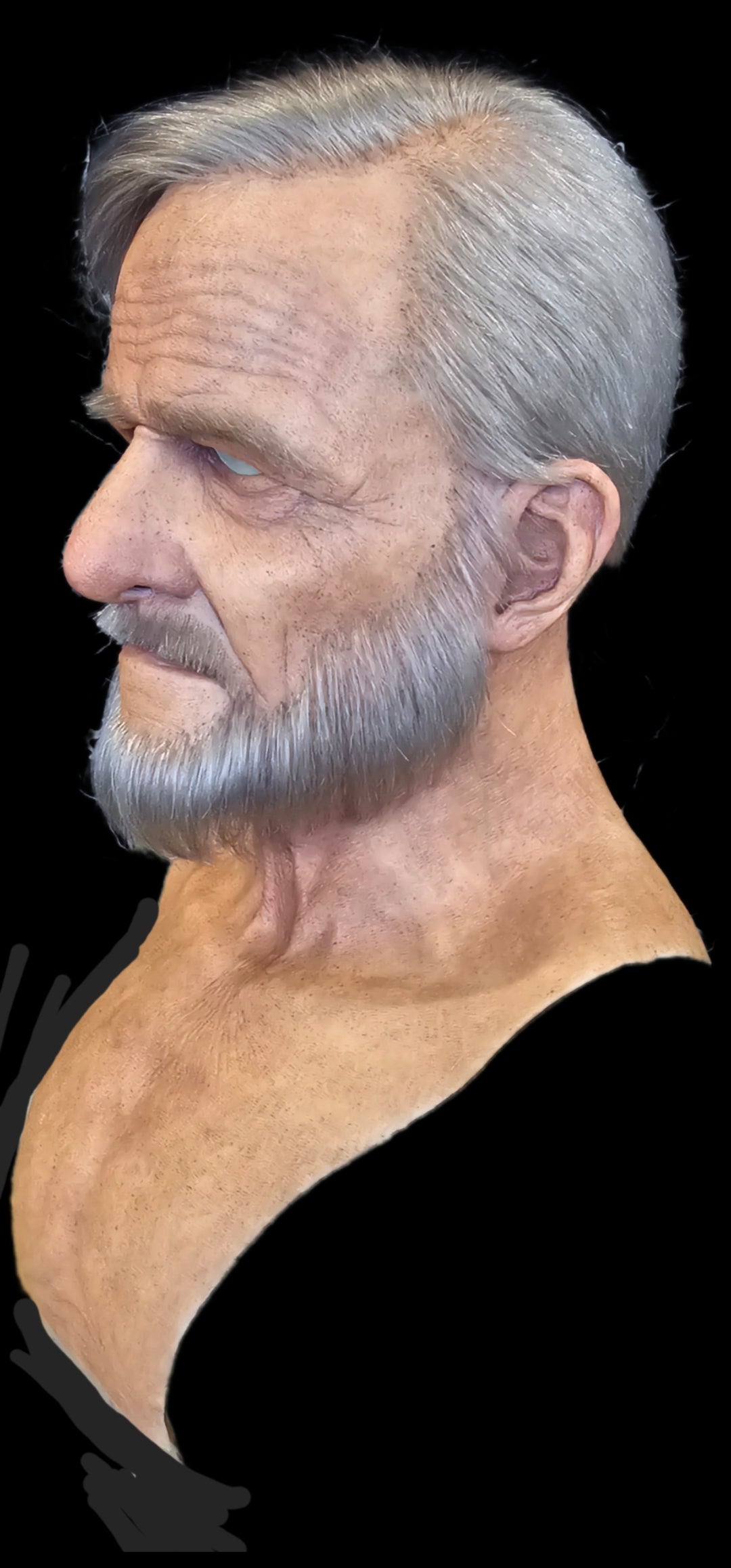 realistic silicone old man mask 'Stan' with beard mustache and hair